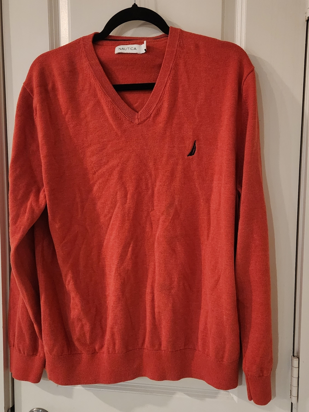 Nautica Men's V-Neck Sweater in Coral Red